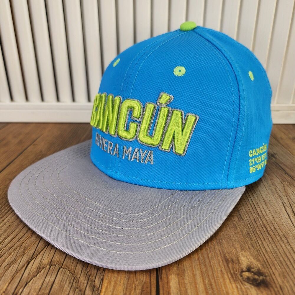 Banana Bay Cancun Riviera Maya Snapback Hat Cap Blue Green Gray Flat Bill Mexico